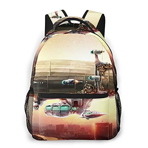 Travel Laptop Backpack,Airship Painted Steampunk Style Sky Over,Large Business Water Resistant Anti Theft Computer Daypack Slim Durable College School Bookbag steampunk buy now online