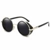 Steampunk Sunglasses Classic Retro Style Metal Round Goggle For Men Women Black Lens and Silver Frame steampunk buy now online