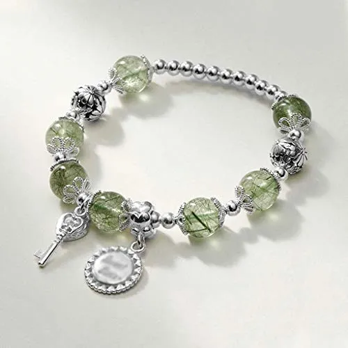 GPWDSN Bracelet Natural Green Hair Crystal Bracelet Female Antique Sterling Silver Transfer Beads Crystal Bracelet Lucky Valentine's Day Gift women steampunk buy now online