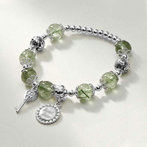 GPWDSN Bracelet Natural Green Hair Crystal Bracelet Female Antique Sterling Silver Transfer Beads Crystal Bracelet Lucky Valentine's Day Gift women steampunk buy now online