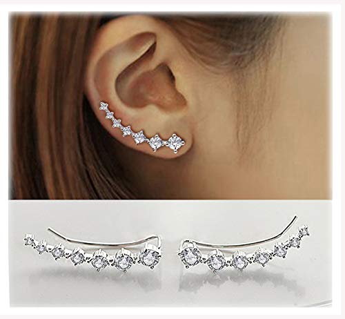 Elensan 7 Crystals Ear Cuffs Hoop Climber S925 Sterling Silver Earrings Hypoallergenic Earring steampunk buy now online