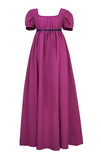 FRIUSATE Vintage Dress for Women with Satin Sash Ruffle Romantic Era Dresses Bubble Sleeve Dress Regency Dresses Costumes(l Mulberry) steampunk buy now online