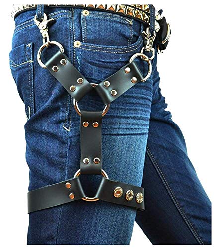 keland Sexy Punk Leather Harness Cage Thigh Leg Garters Belt for Women or Men (Black-A) steampunk buy now online
