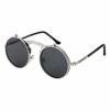 Ultra Silver Frame Black Lenses Flip Up Round Steampunk Sunglasses Steampunk Goggles Retro Mens Womens UV400 Cyber Gothic Circle Glasses Aesthetic Circle Sunglasses Steampunk Accessories steampunk buy now online