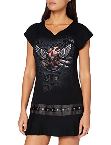 Spiral Direct Women's Steam Punk Ripped-Stud Waist Mini Dress, Black (Black 001), 16 (Size:L) steampunk buy now online