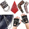 APERIL Punk Gothic Rocker Kit 70s 80s 90s Costume Accessories with Punk Gloves, Bandanas, Punk Trousers Skull Chain, Leather Bracelet and Arm Fake Tattoo Sleeves Cover for Men Women steampunk buy now online