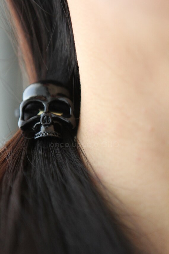 Cool Black SKULL Hair Tie | Goth Gothic Halloween | Darth Vader by onceuponaCHO steampunk buy now online