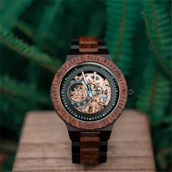 Engraved Watch | Automatic Watch | Mechanical Watch | Wood Watch | Engraved Wood Watch for Men | Steampunk Watch | Engraved Wooden Watch by WoodpeckerSpain steampunk buy now online