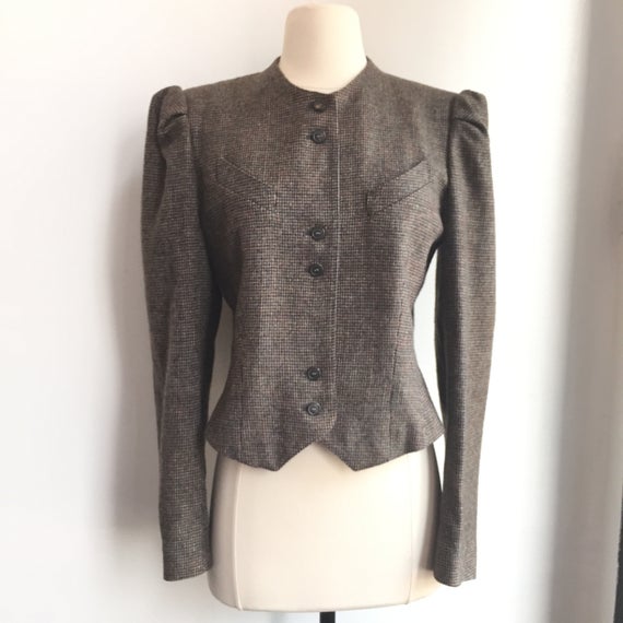 Fantastic Vintage 80’s Does VICTORIAN Peabody House CROPPED PUFF Sleeve Blazer Coat / Tweed+ Vest Style by CharmVintageBoutique steampunk buy now online