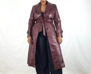 Plus Size Vintage 90s 80s Red Maroon Burgundy Leather Belted Trench Coat Jacket Button Up Steampunk Soft Grunge Minimal Size 16 by newnostalgiavtg steampunk buy now online