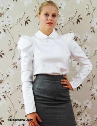 Puff sleeve white shirt, steampunk clothing, white shirt, high neck shirt, long sleeves white women shirt, office wear, business clothes by JolyDagmara steampunk buy now online