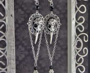 Raven Skull Dangle Earrings / Pentagram Goth Witch Steampunk Grim Death Dark Devil Satan Pagan Oddities Elegant Victorian Cryptid Cosplay by TheWickedPeachShop steampunk buy now online