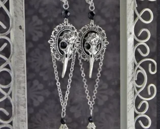 Raven Skull Dangle Earrings / Pentagram Goth Witch Steampunk Grim Death Dark Devil Satan Pagan Oddities Elegant Victorian Cryptid Cosplay by TheWickedPeachShop steampunk buy now online