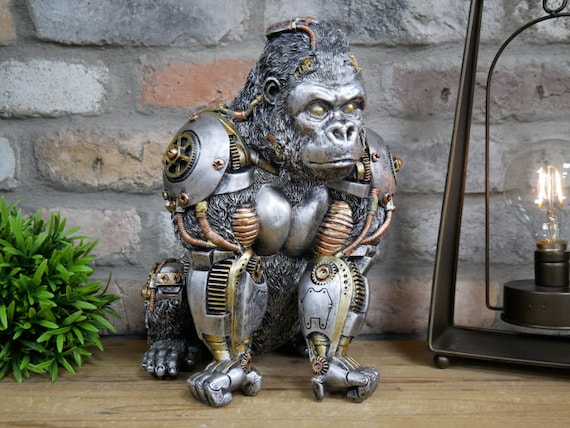 Silver Steampunk Gorilla Ornament Shelf Sitting Home Decoration Gift Statue Figurine 7203 by HomewareEmporiumCo steampunk buy now online