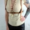 Tan Leather Chest Harness Y Back, steampunk, wasteland, festival, cyberpunk, unisex, burning man by Vontoon steampunk buy now online