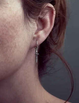 Tiny Dagger Gold Dangle Drop Earrings | Handmade Unique Sword Silver Jewelry Gift for Her | DGE002 by Lunaijewelry steampunk buy now online