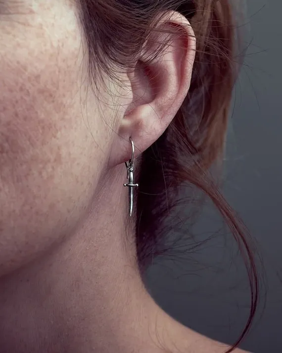 Tiny Dagger Gold Dangle Drop Earrings | Handmade Unique Sword Silver Jewelry Gift for Her | DGE002 by Lunaijewelry steampunk buy now online