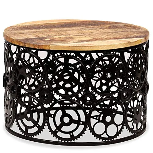 Zora Walter Round Coffee Table Solid Mango Wood Coffee Table Living Room Table Steampunk Fu With gears, size: 60 x 40 cm steampunk buy now online