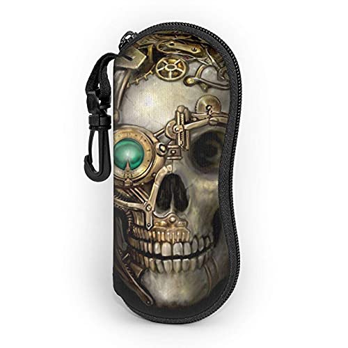 Sunglasses Soft Zipper Case Eyegs Cases with Belt Clip Steampunk Skull Gold Green Portable Gses Pouch steampunk buy now online