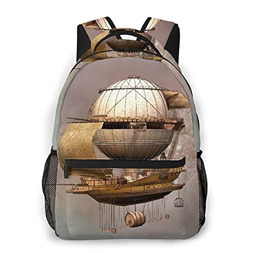 Travel Laptop Backpack,Vintage Steampunk Airship - 3D,Large Business Water Resistant Anti Theft Computer Daypack Slim Durable College School Bookbag steampunk buy now online