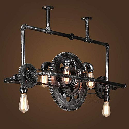Liunce 6-Lights Steampunk Vintage Black Metal Iron Gear Water Pipe Chandelier European Retro Industrial Pendant Lights Restaurant Bar Clothing Store Decorative Ceiling Lamps E27 Edison steampunk buy now online