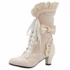 COOL CEPT Women Vintage Boots Ankle High Lace Up Lolita Boots Party Victorian Boots Mid Heel Gothic Boots Bowknot Beige Size 43 Asian steampunk buy now online