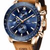BENYAR Waterproof Chronograph Men Watches Fashion Casual Leather Band Strap Wrist Watch (Brown Blue) steampunk buy now online