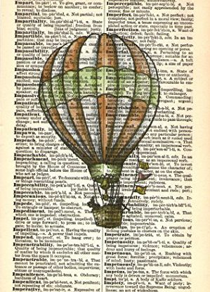 HOTAIR BALLOON ART PRINT - VINTAGE ART PRINT - STEAMPUNK Art Print - WALL ART - Illustration - Vintage Dictionary Art Print - Wall Hanging - Home Décor - Housewares - Book Print - 20A steampunk buy now online