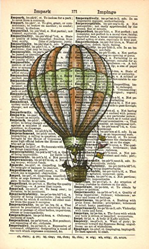 HOTAIR BALLOON ART PRINT - VINTAGE ART PRINT - STEAMPUNK Art Print - WALL ART - Illustration - Vintage Dictionary Art Print - Wall Hanging - Home Décor - Housewares - Book Print - 20A steampunk buy now online
