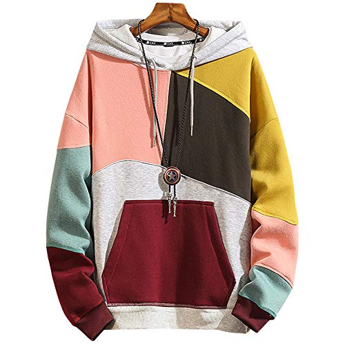 XIAOYAO Men's Sweatshirt Hoodies Top Blouse Tracksuits Long Sleeve (Pink Yellow, L (Weight: 50-55 kg)) steampunk buy now online