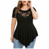 Women Oversized Casual Lace Embellishment Pleated Tunic Plus Size Shirts Blouse L~XXXXXL steampunk buy now online