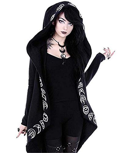 Women’s Moon Gothic Witchcraft Hooded Cardigan Occult Long Sleeve Punk Hoodie Jacket Mid Long Sweatshirt (Tag Size 3XL(UK 16-18), Black) steampunk buy now online