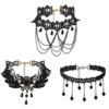 Flongo Women Girl 3PCS Black Retro Gothic Lace Choker Necklace Collar Neckband, 13 inch steampunk buy now online
