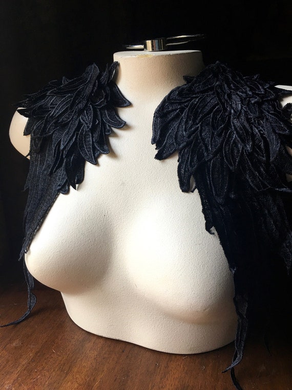 BLACK 3D Lace Applique WINGS PAiR for Epaulettes, Maleficent, Swan Lake, Garments, Costume Design PR 380 by MaryNotMartha steampunk buy now online