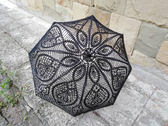 Black Crochet Umbrella, Photo Session, Victorian Parasol, Lace Umbrella, Goth Umbrella, Steampunk Umbrella, Theatre Props, Retro Vintage, by Etelina steampunk buy now online