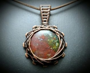 Bloodstone Necklace, Wire Wrap Jasper Pendant, Gear & Gemstone Steampunk Jewelry, Sacred Geometry, Copper Wire Wrapped Crystal Necklace by SCStoneCrafts steampunk buy now online