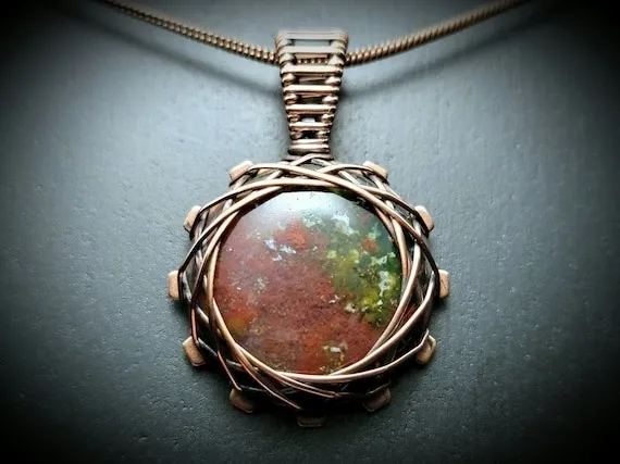 Bloodstone Necklace, Wire Wrap Jasper Pendant, Gear & Gemstone Steampunk Jewelry, Sacred Geometry, Copper Wire Wrapped Crystal Necklace by SCStoneCrafts steampunk buy now online Bloodstone Necklace, Wire Wrap Jasper Pendant, Gear & Gemstone Steampunk Jewelry, Sacred Geometry, Copper Wire Wrapped Crystal Necklace by SCStoneCrafts steampunk buy now online