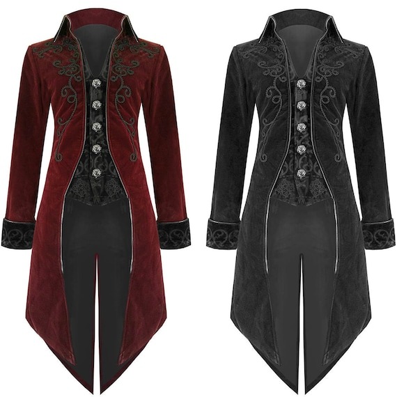 Fashion Mens Tailcoat Black / Maroon Velvet Goth Steampunk Aristocrat Regency Jacket by Clothing4all2017 steampunk buy now online