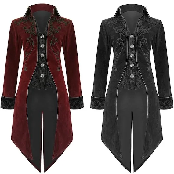 Fashion Mens Tailcoat Black / Maroon Velvet Goth Steampunk Aristocrat Regency Jacket by Clothing4all2017 steampunk buy now online Fashion Mens Tailcoat Black / Maroon Velvet Goth Steampunk Aristocrat Regency Jacket by Clothing4all2017 steampunk buy now online