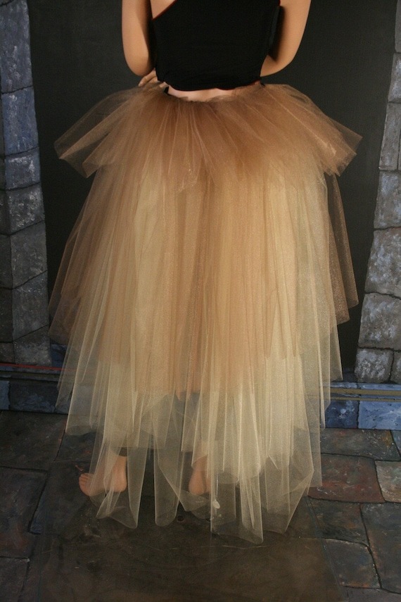 long Gold tulle bustle skirt bustle wrap ribbon tie on burlesque costume dance Victorian steampunk half tutu - One Size XS - plus by SistersEnchanted steampunk buy now online