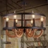 Atmko®Vintage Industrial Pendant Ceiling Light Steampunk Retro LOFT Creative Iron Cage Hemp Rope Candle Chandelier 6 Lights Bar Clothing Store Cafe Decoration Lighting steampunk buy now online Atmko®Vintage Industrial Pendant Ceiling Light Steampunk Retro LOFT Creative Iron Cage Hemp Rope Candle Chandelier 6 Lights Bar Clothing Store Cafe Decoration Lighting steampunk buy now online