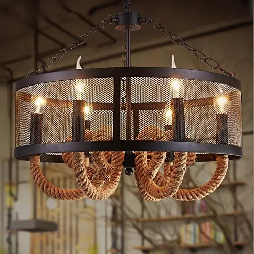 Atmko®Vintage Industrial Pendant Ceiling Light Steampunk Retro LOFT Creative Iron Cage Hemp Rope Candle Chandelier 6 Lights Bar Clothing Store Cafe Decoration Lighting steampunk buy now online