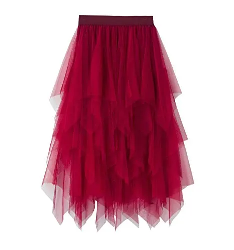 Geagodelia Women Irregular Tulle Skirt Women Summer High Waist Skirt Women´s 50s Petticoat Vintage Knee-Length Underskirt Retro Half Tutu Slips (Red, ONE Size) steampunk buy now online