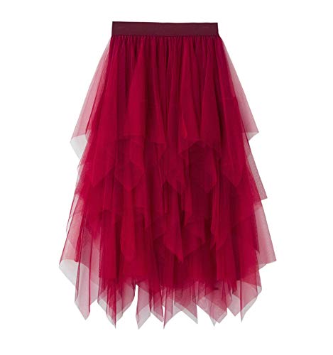 Geagodelia Women Irregular Tulle Skirt Women Summer High Waist Skirt Women´s 50s Petticoat Vintage Knee-Length Underskirt Retro Half Tutu Slips (Red, ONE Size) steampunk buy now online