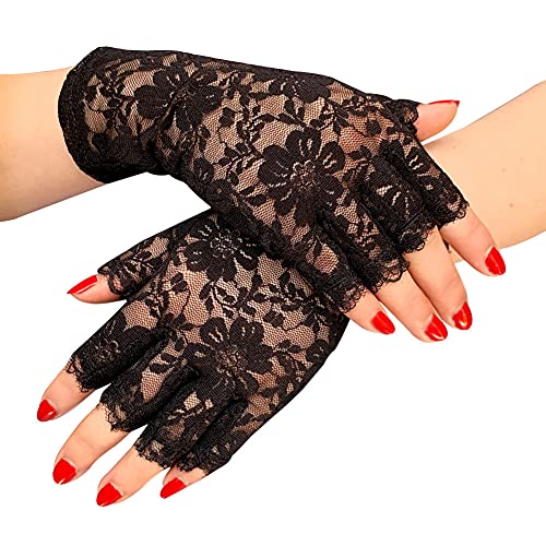 Black Lace Gloves Ladies Half Finger Lace Gloves UV Protection for Fancy Dress Party steampunk buy now online