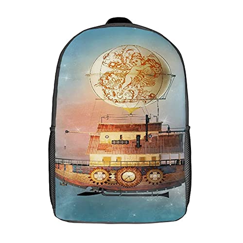 17 Inch Laptop Backpack,Fantasy Steampunk Airship Flies in A Starry Sky,Business Travel Anti Theft Computer Daypack Slim Durable School Bag steampunk buy now online