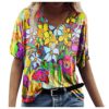 Janly Clearance Sale Women's Floral Print Tops, Ladies V-Neck Flower Scenic T-Shirt Plus Size, Summer Casual Blouse Short Sleeve Shirt, Easter St Patrick's Day Deal (XXL, Multicolor 2) steampunk buy now online