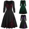 Gothic Dress for Women,Steampunk Dress Plus Size Skull Print Lace Lolita Dress Gothic Vintage Halloween Corset Swing Dress for Party Cocktail steampunk buy now online