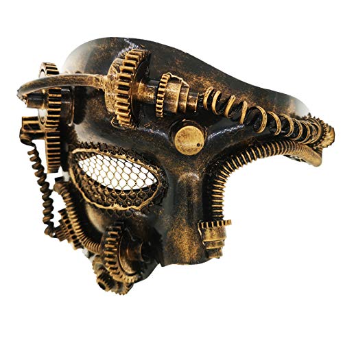 Steampunk Metal Cyborg Mesh Venetian Mask,Gold Masquerade Mask For Halloween Costume Party/Phantom Of The Opera/Mardi Gras Ball steampunk buy now online