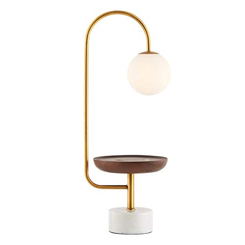 Desk Lamp,Touch Dimmable Modern Led Table Lamp with Wireless Charger/USB Port,Marble Base & Black Walnut Wooden Tray & Copper Pole & Glass Ball,Study Office Bedroom Reading Bedside Lamp steampunk buy now online